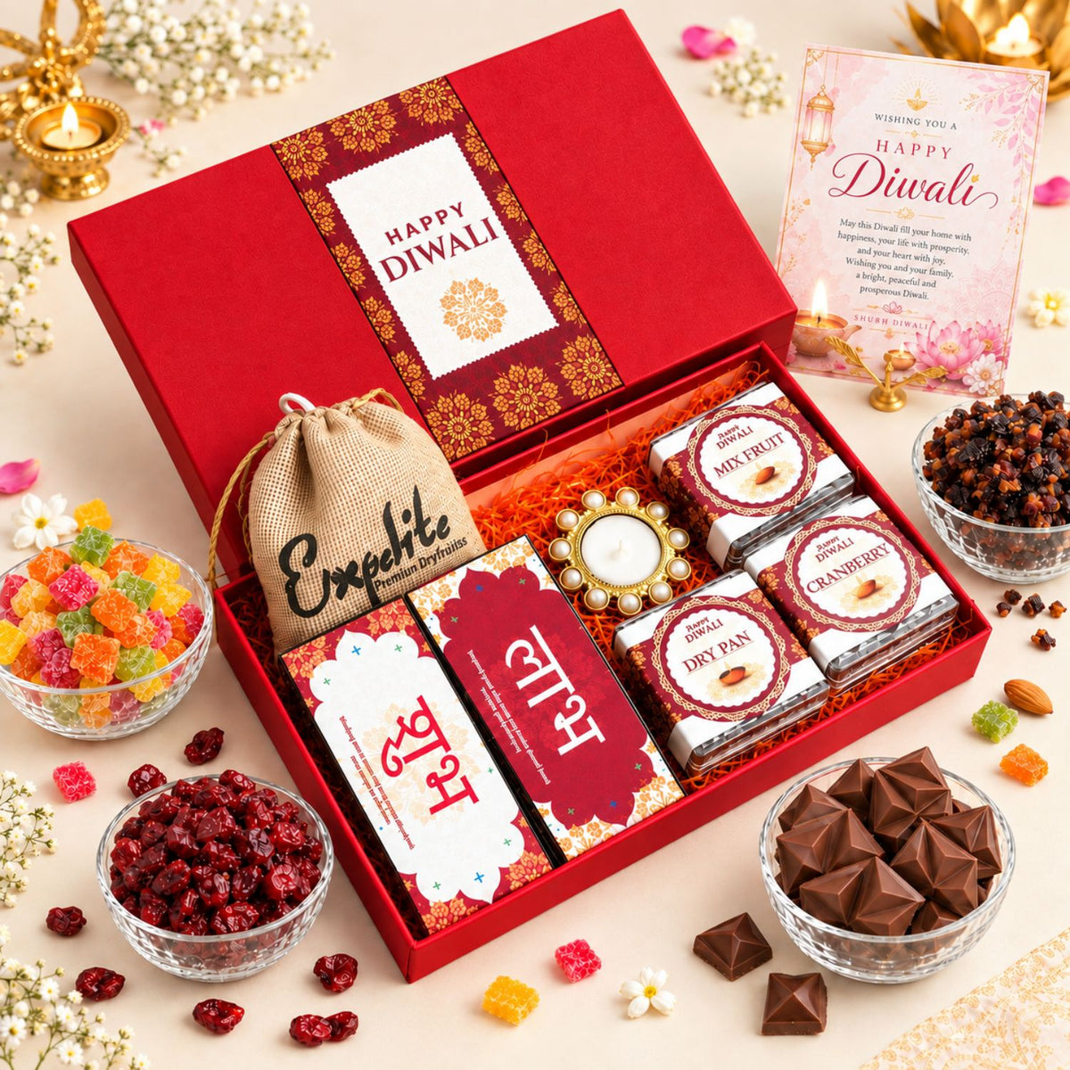 Expelite Diwali Gourmet Gift Hamper with Dry Fruits & Chocolates