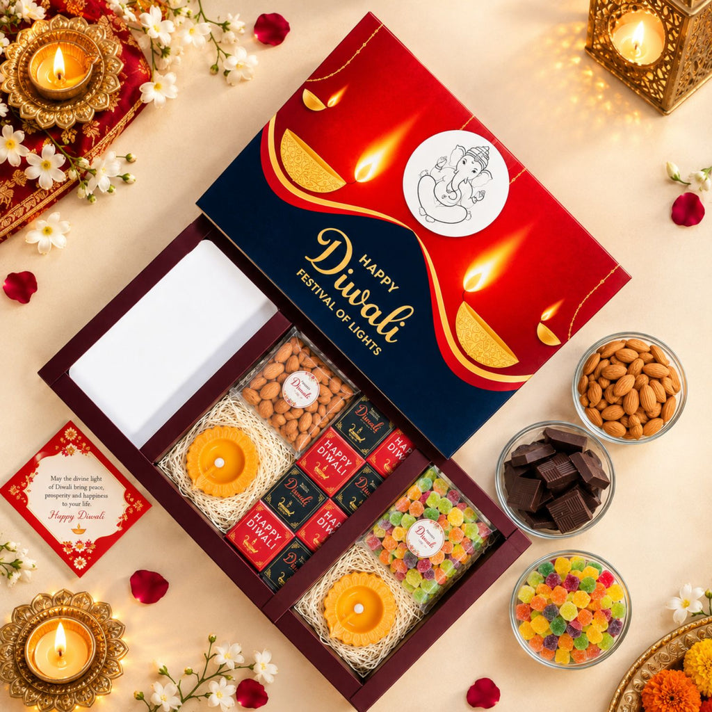 Expelite Diwali Gift Hamper with Dry Fruits & Diyas