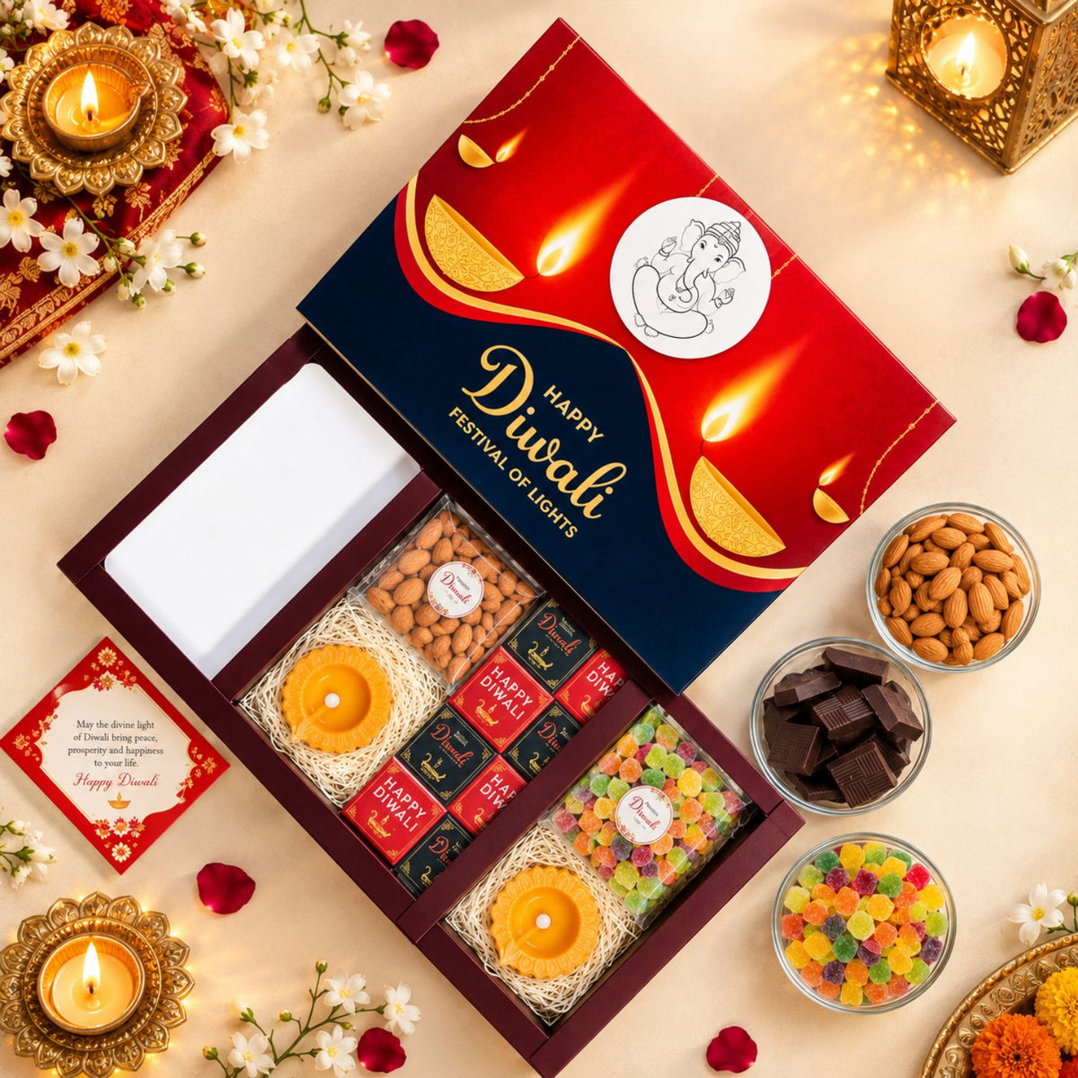 Expelite Diwali Gift Hamper with Dry Fruits & Diyas