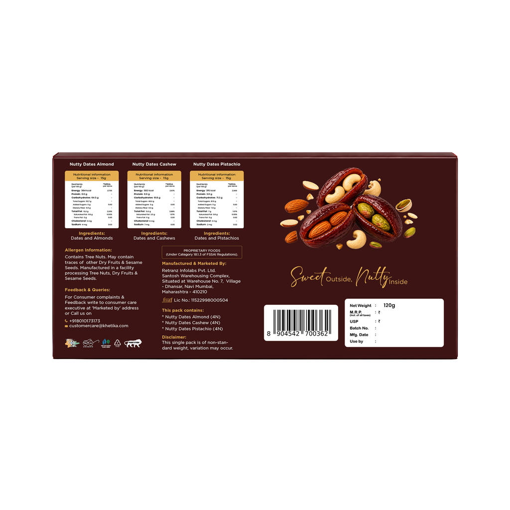 Khetika Nutty Dates Gift Box – Almond, Cashew & Pistachio | 120g