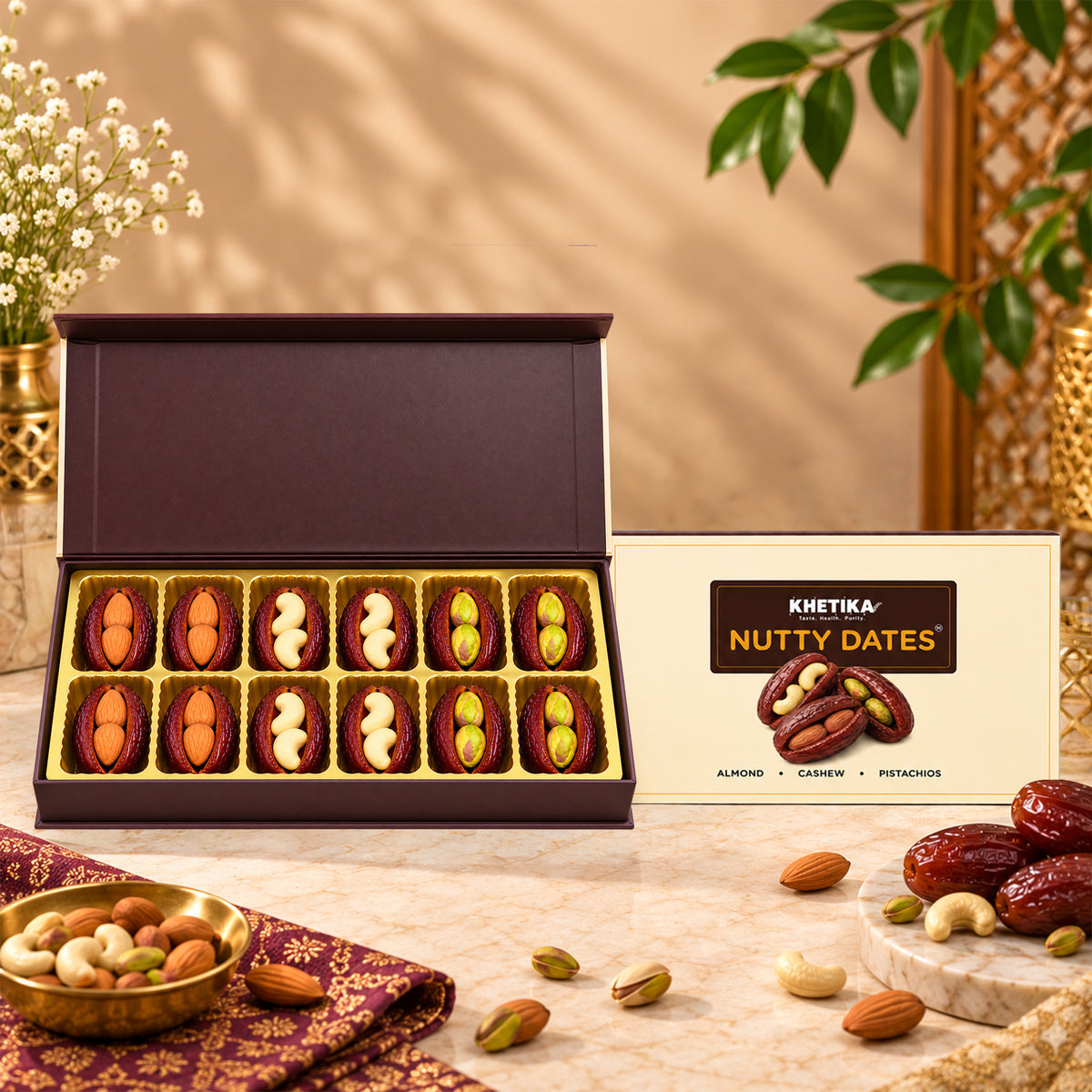 Khetika Nutty Dates Gift Box – Almond, Cashew & Pistachio | 120g